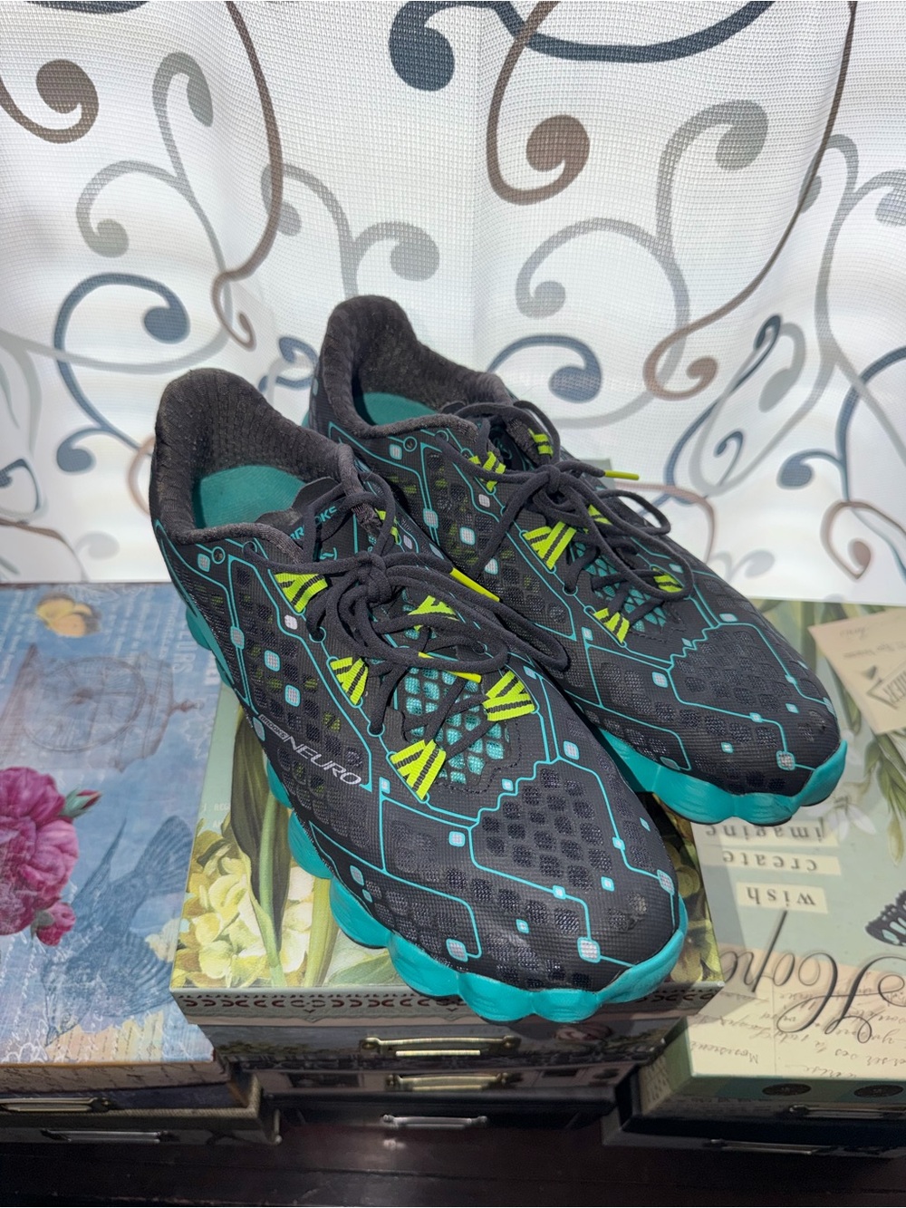 Brooks Black Teal Neon Green Running Shoes